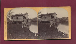 141023 - PHOTO STEREO PAPIER - 1884 - 38 MORESTEL Moulin à Eau - Morestel