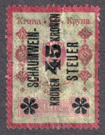 Sparkling Wine Champagne Schaumwein Steuer Alcohol Drink Austria Revenue Tax Seal Stamp 1912 BOSNIA Overprint 45 K 8 H - Revenue Stamps