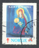 Stathelle GOD JUL Norske Kvinners Sanitetsforening NKS TBC Tuberculosis Label Cinderella Vignette 1991 NORWAY Mary JESUS - Autres & Non Classés