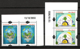 2023- Tunisia - Renewable Energies- Sun- Wind-  Wind Turbine- Hands - Plants - Lamp- Pair- Set 2v.MNH** Dated Corner - Altri & Non Classificati