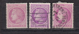 3 Timbres Oblitérés   Cérès De Mazelin  N° 679  1f 50 Lilas  Varièté Nuance De Couleur - 1945-47 Cérès Van Mazelin