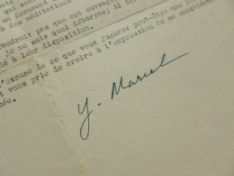 Gabriel MARCEL (1889-1973) PHILOSOPHE Catholique. Existencialisme Neo Socratisme. AUTOGRAPHE - Personnages Historiques