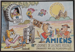 Carte Postale - 11e Journée De La Carte Postale - Amiens (chats - Chien - Souris - Oiseaux) Illustration : Barberousse - Barberousse