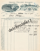 96 0339 CHARLEROI BELGIQUE 1915 Épicerie Anglaise Distillerie N. DANDOIS & Cie Vins Champagne Liqueurs à ÉTAT BELGE - Levensmiddelen