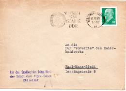 60134 - DDR - 1964 - 10Pfg Ulbricht EF A OrtsBf KARL-MARX-STADT - 7.OKTOBER 1964 15 JAHRE DDR - Covers & Documents