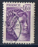 FR.1979-N° 2060  "SABINE DE GANDON" 1t à 1f.60 Violet Dentelé-oblitéré Circulaire-2 Bandes Phospho - 1977-1981 Sabine De Gandon