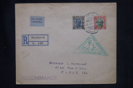 ISLANDE - Cachet De Zeppelin Sur Enveloppe En Reco De Reykjavik Pour Paris En 1931, Affranchissement Surchargé- L 147828 - Brieven En Documenten