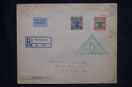 ISLANDE - Cachet De Zeppelin Sur Enveloppe En Reco De Reykjavik Pour Paris En 1931, Affranchissement Surchargé- L 147829 - Brieven En Documenten