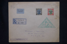 ISLANDE - Cachet De Zeppelin Sur Enveloppe En Reco De Reykjavik Pour Paris En 1931, Affranchissement Surchargé- L 147829 - Lettres & Documents