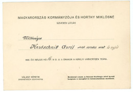 1930. Magyarország Kormányzója és Horthy Miklósné, Nyomtatott Meghívó A Királyi Várkertben, Teára - Zonder Classificatie