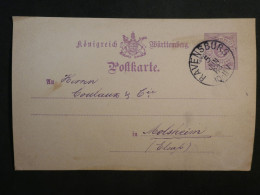 DD8  WUTTERNBERG  BELLE  CARTE  1883 RAVENSBURG   A  MOLHSEIM FRANCE +++AFF.  INTERESSANT+++ - Postal  Stationery