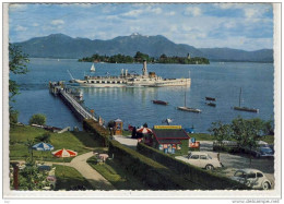 DER CHIEMSEE - FAHRGASTSCHIFF Raddampfer, Schiff, Ship, Navire,  Blick Zur Fraueninsel (Werbebanner Süddeutsche Zeitung - Chiemgauer Alpen