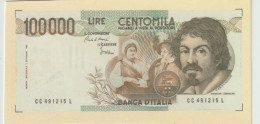 RIPRODUZIONE 100,000 LIRE CARAVAGGIO I° TIPO. RIPRODUZIONE - [ 8] Fictifs & Specimens