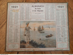 1921 Calendrier Du Département De L'Aube - Calme Du Soir, Bateaux Voiliers, Élégante Au Chapeau - Big : 1921-40