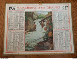 1937 Calendrier Du Département De L'Aube - Pêche à La Truite, à La Mouche, Pécheur - D.L. Illustrateur - Grand Format : 1921-40