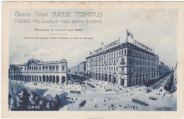 TORINO - CARTOLINA - GRAND HOTEL SUISSE TERMINUS - RIMESSO A NUOVO NEL 1923 - Bars, Hotels & Restaurants