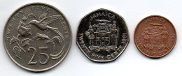 JAMAICA, Set Of Three Coins 25 Cents, Copper-Nickel, Copper, Year 1987-95, KM # 49, 147, 167 - Jamaique