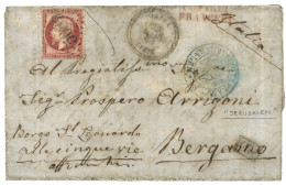 JERUSALEM : 1864 80c (n°24) Obl. GC 5089 + JAFFA SYRIE + Croix POTENCEE POSTE FRANCAISE JERUSALEM En Bleu Sur Lettre Ave - 1849-1876: Période Classique