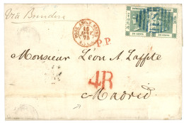 SHANGHAI - BRITISH P.O To SPAIN : 1874 24c (x2) Canc. S1 + SHANGHAE In Blue (verso) + P.P + 4R Red Tax Marking On Cover  - Sonstige & Ohne Zuordnung