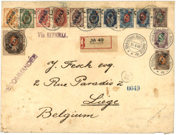 CHINA - RUSSIAN P.O. : 1908 1k To 1R Canc. SHANGHAI POSTE RUSSE + VIA SIBERIA On REGISTERED Envelope From "BANQUE SINO-B - Sonstige & Ohne Zuordnung