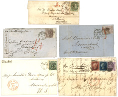GREAT BRITAIN : 1859/70 Lot Of 5 Covers From ENGLAND To UNITED STATES, TRINIDAD, MAURITIUS.  Vvf. - Sonstige & Ohne Zuordnung