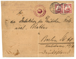 WAR TIME : 1915  7 1/2h (x2) Canc. DAR-ES-SALAAM  + ZENSUR PASSIERT DEUTSCH-OSTAFRIKA On Envelope (crease) To BERLIN. Vf - Afrique Orientale