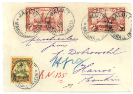 MARSHALL ISLANDS Via SINGAPORE To INDOCHINA : 1908 25pf + 1 MARK (x2) Canc. JALUIT (ohne Tag / Monat) On REGISTERED Enve - Marianen