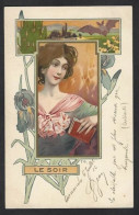 CPA Art Nouveau Femme Girl Women écrite érotisme Circulé Signée FG Le Soir Chauve Souris - Femmes