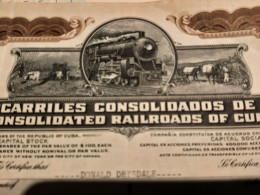 Ferrocarriles Consolidados De Cuba - Consilated Railroads Of Cuba -  25 Shares 16 Feb 1927. - Railway & Tramway