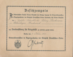 Besitzzeugnis Verdienstkreuz Für Kriegshilfe 1917 - Non Classés