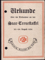 Urkunde über Die Teilnahme An Der Saar-Treuestaffel 1934, Leider Aktenlochung - Zonder Classificatie