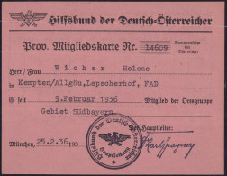 Mitgliedskarte Hilfsbund Der Deutsch-Österreicher 11x Gebührenmarke 1936 - Ohne Zuordnung