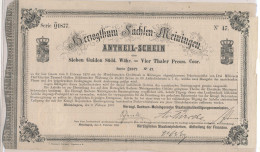 Meiningen, Anteilsschein über Sieben Gulden = 4 Thaler, 8. Febr. 1870 Serie 01877 No. 47, Nicht Entwertet! Nur 14 Exempl - Other & Unclassified