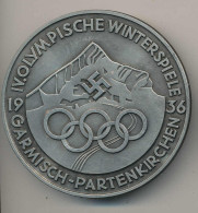 Plakette IV. Olympische Winterspiele Garmisch-Partenkirchen 1936, Weißmetall D 60mm - Sonstige & Ohne Zuordnung