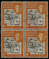 1946 Thick Map 6d, VFU Block Of Four Incl. 'missing I' Variety, SG.G6/G6b. (4) Cat. £340+ - Autres & Non Classés