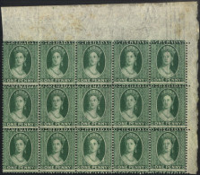 1875 Wmk Large Star 1d Green Upper Right Corner Marginal Block Of Fifteen, M (14x UM), Some Tones In Upper Margins O/w F - Other & Unclassified