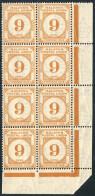 1945-49 Postage Due 9c Yellow-orange, UM Lower Right Corner Marginal Block Of Eight, A Couple Have Minor Gum Creases, SG - Autres & Non Classés