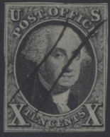 1847-50 10c Greyish-black, U (two Vertical Pen Strokes), Four Tight Margins, Touching Frame Line At Lower-right, Fine. ( - Autres & Non Classés