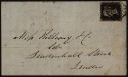 1841 Aug 19th Entire From Romford To London, Franked Pl.7 MC, Three Good Margins, Cut Into At Base, Tied Fine Black MC,  - Other & Unclassified