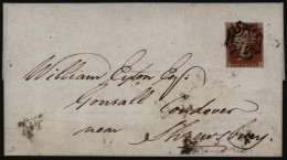 1841 July 22nd Entire From Montgomery To Shrewsbury, Franked 1d Red From Black Pl.5 HJ, Four Good Margins, Tied Black MC - Other & Unclassified