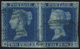 Plate 4 OB-OC Pair With Clear To Good Margins, Cancelled BLUE 1844 Type Barred Oval Numeral Cancels, Some Pressed Crease - Autres & Non Classés