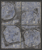 1881 Wmk Imperial Crown 2½d Blue Pl.23 Block Of Four AJ/BK, Each With London Fancy Geometric Prints, SG.157, Cat. £325 - Other & Unclassified