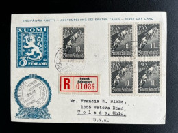 FINLAND SUOMI 1947 REGISTERED POSTCARD HELSINKI HELSINGFORS TO TOLEDO USA 02-06-1947 WITH FIRST DAY CANCEL HORSES - Lettres & Documents