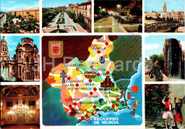 Murcia - Jardines Vistabella - Gloreta De Espana - Puente Nuevo - Catedral - Map - Multiview - 116 - Spain - Used - Murcia