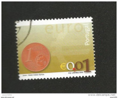 N° 2540 Nouvelle Pièce Euro 0,01 Euro;  Oblitéré Timbre  Portugal 2002 - Used Stamps