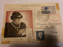 Yver Et Tellier N°743 Et 684 Sur Carte Postale ( Journée Du Timbre 1945 ). - Sonstige & Ohne Zuordnung