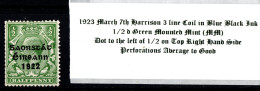 1923 March 7th Harrison 3 Line Coil In Blue Black Ink, 1/2 D Green  Mounted Mint (MM) - Neufs