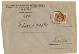 YOUGOSLAVIE BOSNIE YT SERVICE N°5 OBLITERE SARAJEVO 1947 SUR LETTRE POUR MOSTAR - Covers & Documents