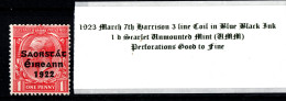 1923 March 7th Harrison 3 Line Coil In Blue Black Ink, 1 D Scarlet  Unmounted Mint (MM) - Unused Stamps