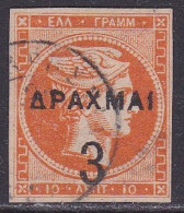 GREECE 1900 4 Mm Overprint On Large Hermes Head 3 Dr.  / 10 L Orange Vl. 148 C / H 158 C - Oblitérés